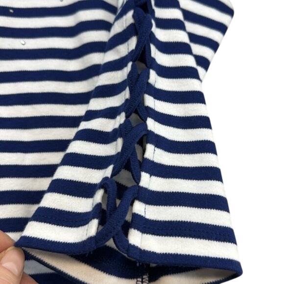 New Quacker Factory by Jeanne Bice Blue‎ White Embellished 3/4 Sleeve Top Large - Picture 5 of 7